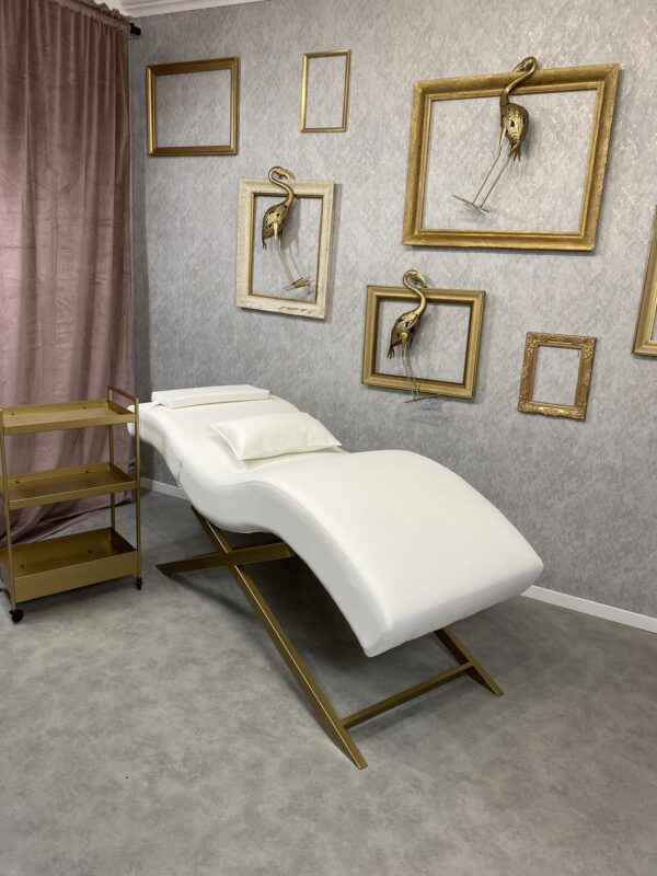 beauty parlor white gold bed